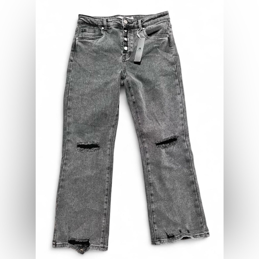 Tractr NWT Distressed High Rise Cropped Black Washed Open Button Fly Size 8/29